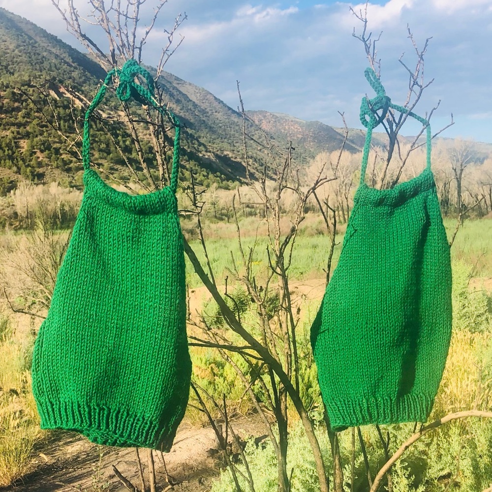 Green Knit Vest - Knit Halter Vest